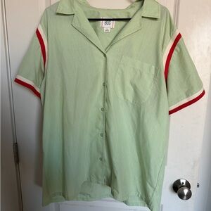 BDG Light Green Casual Shirt with Red and White Stripes